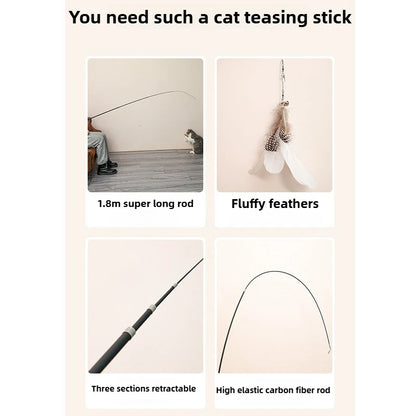 1.8M Cat Teaser Four Section Expandable Cat Fishing Rod Toy with Catnip Interactive Teaser for Kittens Petshop Accessories Durab