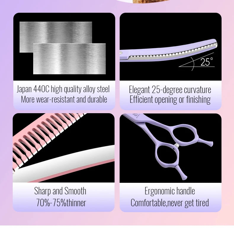 Fenice Dog Beauty Scissors Colorful 6.5/7/7.5 inch JP440C Professional Dog Grooming Scissors Curved Thinner Chunker Shears Tools