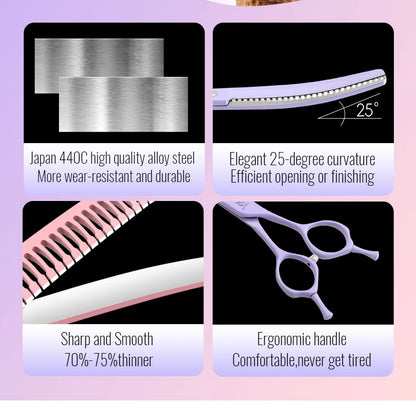 Fenice Dog Beauty Scissors Colorful 6.5/7/7.5 inch JP440C Professional Dog Grooming Scissors Curved Thinner Chunker Shears Tools