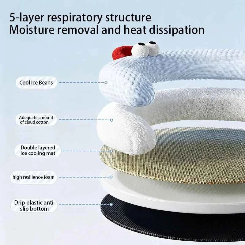 5Layer Breathable Cooling Pet Bed Mat Non-Slip Ice Mat with Pillow for Dogs Cats Washable Summer Pet Sleeping Bed Small Medium
