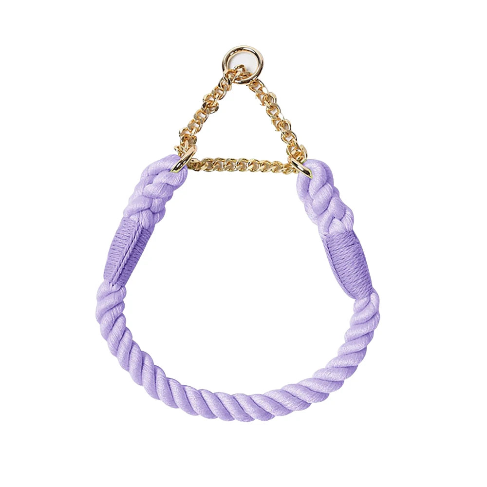 Dog Collar P Chain Comfortable Cotton Dog Collars Adjustable Braided Cotton Multi-Color Rope Collar with Durable Metal Dog Chain