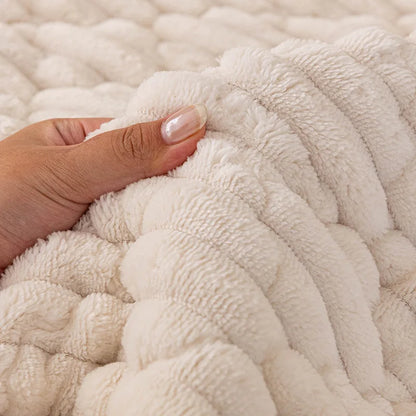 Winter Thick Flannel Sofa Cushion Grid Plush Seat Cover Warm Soft Fluffy Chaise Lounge Mat Couch Protector Living Room