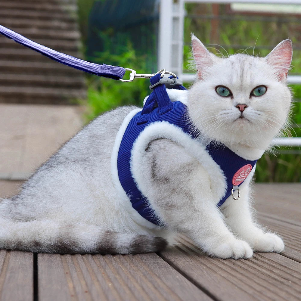 Rabbit Fur Cat Dog Harness and Leash Set Winter Pet Outdoor Walking Supplies Reflective Adjustable Kitten Puppy gatos Harnesses