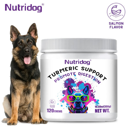 Turmeric Chews For Dog - Anti-inflammatory joint care with Contains glucosamine&chondroitin - Digestive support-120 soft chews