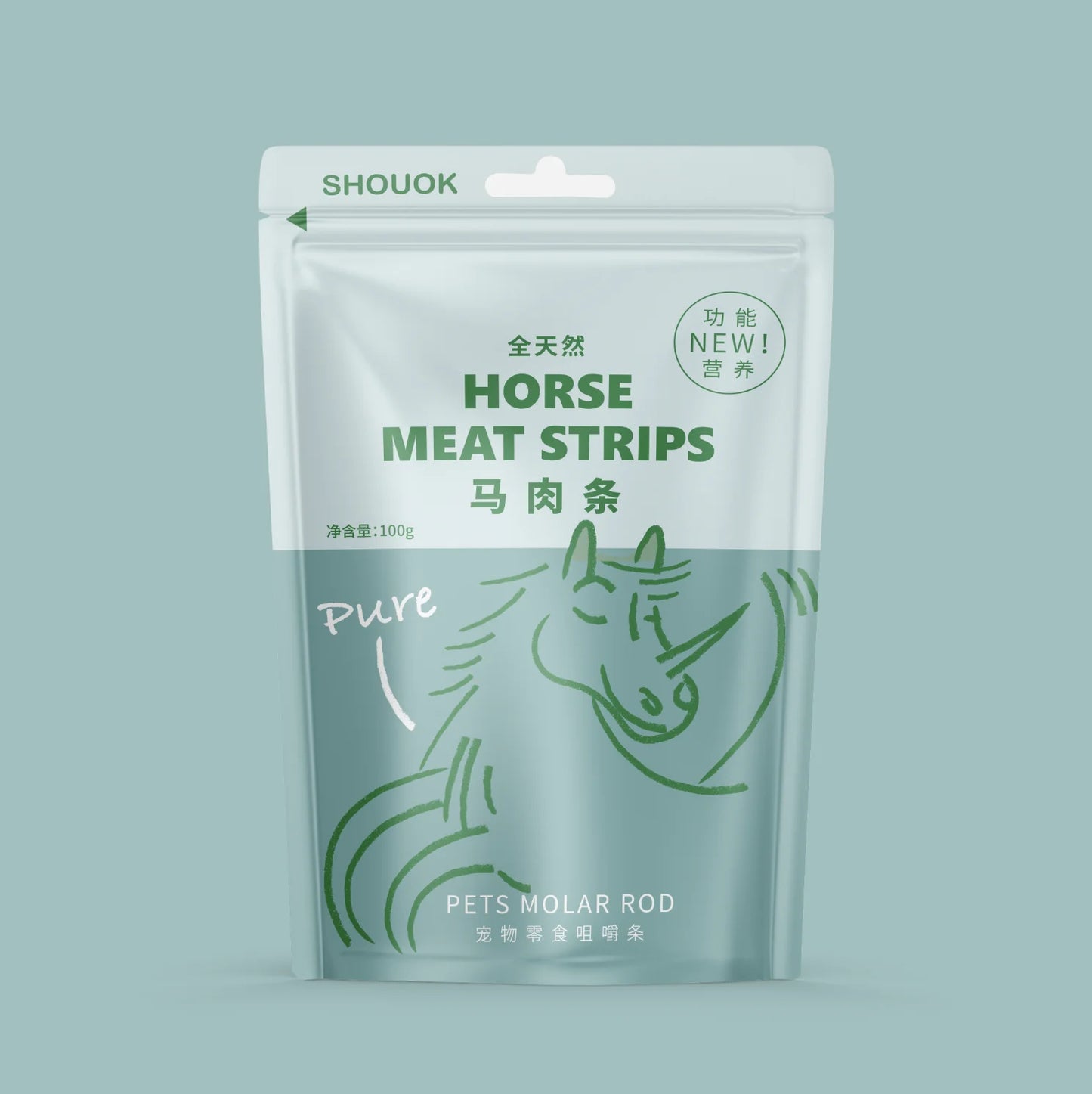 SHOUOK air-dried HORSE MEAT STRIPS for Dogs with 92%meat content;100%nature;NO antibiotics;No Grains;