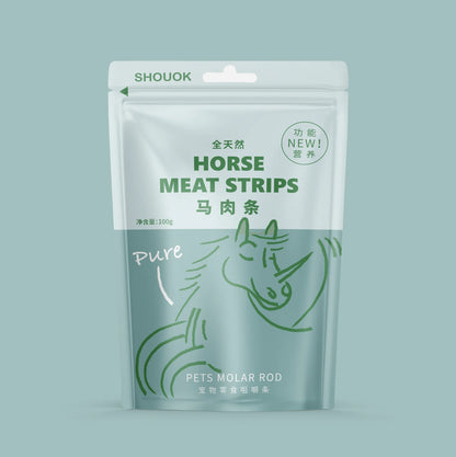 SHOUOK air-dried HORSE MEAT STRIPS for Dogs with 92%meat content;100%nature;NO antibiotics;No Grains;