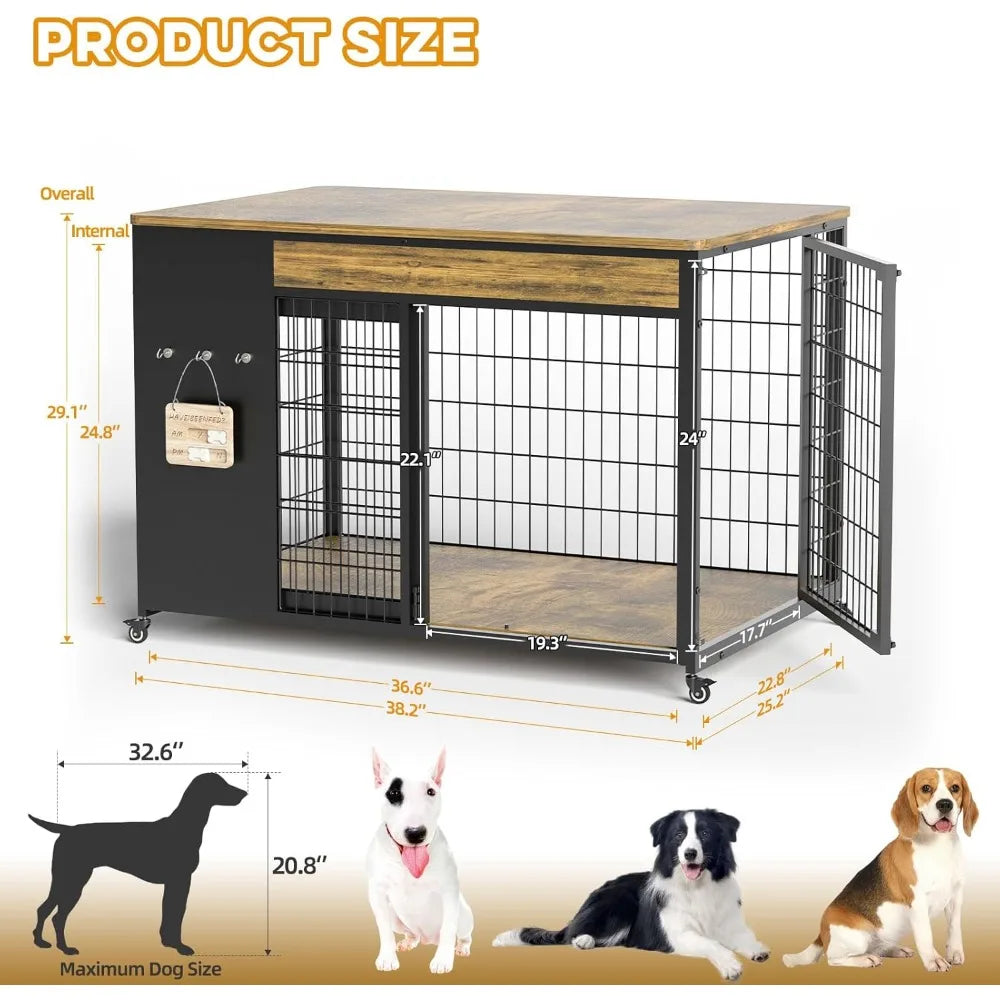 38" Dog Crate Furniture - Dog Crate with DIY Frame, Sliding Door Indoor Kennel, Wooden Dog Cage End Table, for Medium/Large,Cust
