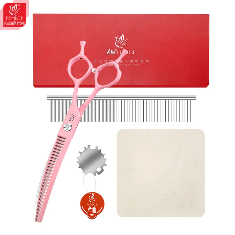 Fenice Dog Beauty Scissors Colorful 6.5/7/7.5 inch JP440C Professional Dog Grooming Scissors Curved Thinner Chunker Shears Tools
