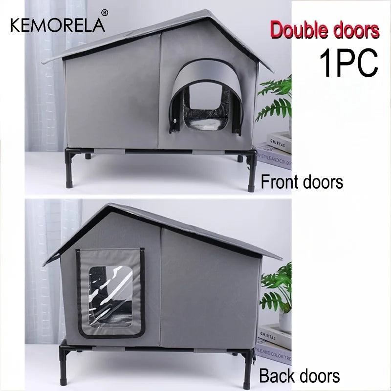 KEMORELA Winter Outdoor Cat House Equipped with an Escape Door - Large Feral Cat Shelter Collapsible Shelter for Small Dogs&Cats