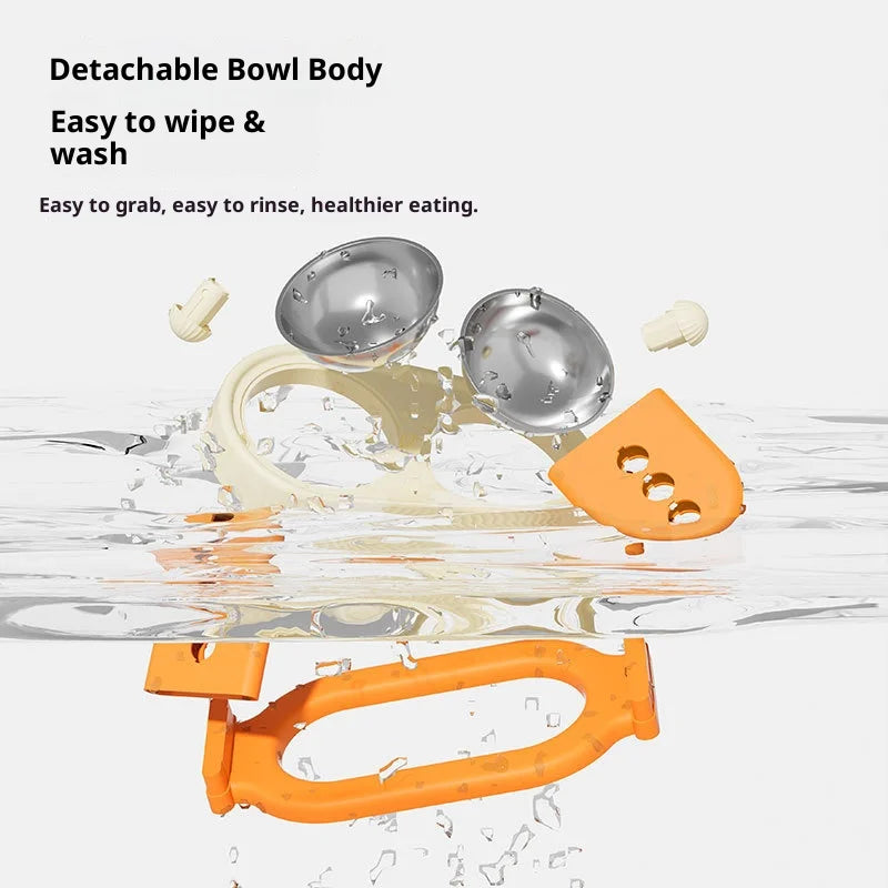 Adjustable Height Pet Bowl with Neck Support - Stainless Steel Dual Dish Anti-Slip Easy Clean Large Capacity Cat Dog Bowl
