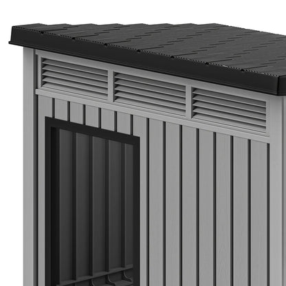 Gray Plastic Dog House with Liftable Roof Outdoor Indoor Dog Kennel w/ Air Vents