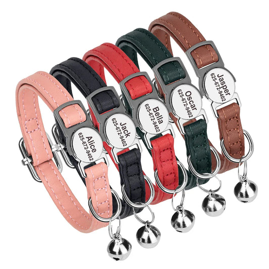 Free Personalised Engraved Nylon Cat Collar – Anti-Lost Adjustable Collar with Bell (31 Colour Options) - Pet Suppie