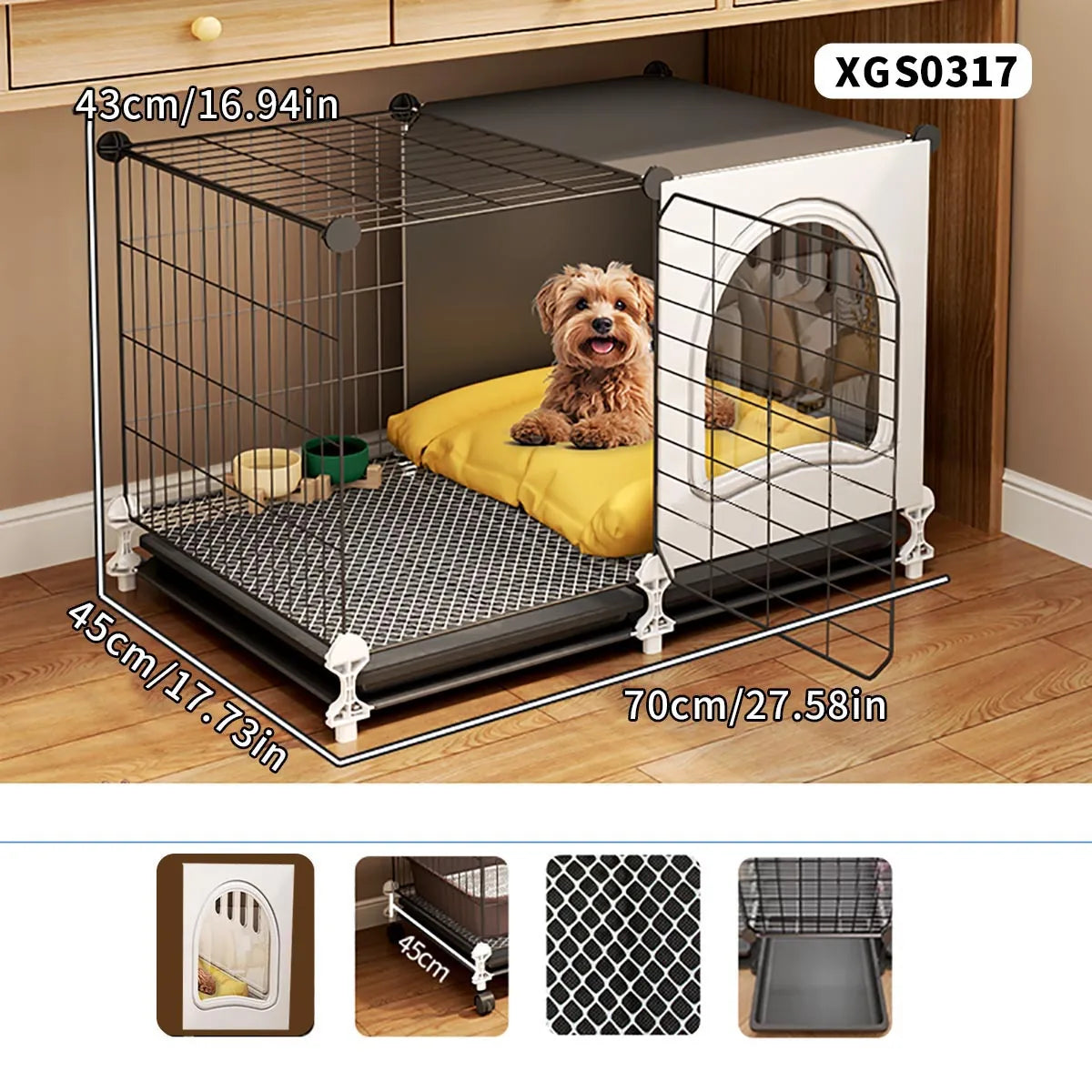 Dog Cage for Small and Medium-Sized Dogs, Indoor Household Use, Teddy Bichon Dog House with Tray, Integrated Toilet, Cat Cage, Dog Fence