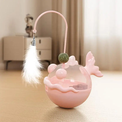 {QTG333} Tumbler Cat Teaser Toy With Removable Feathers & Bells - Self Amusing Kitten Play Wand Easy To Clean And Reassemble