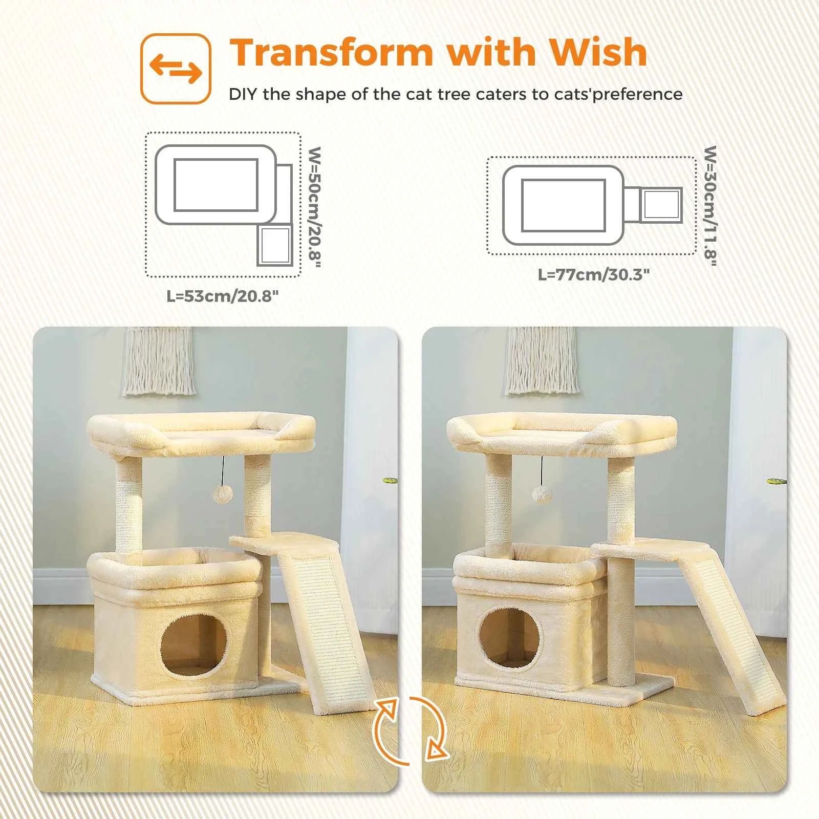 Small Cat Tree for Indoor Cat Tower with Sisal Scratching Post and Pad Wide Top Perch Large Cat Condo Cat Scratchers Cat Toys