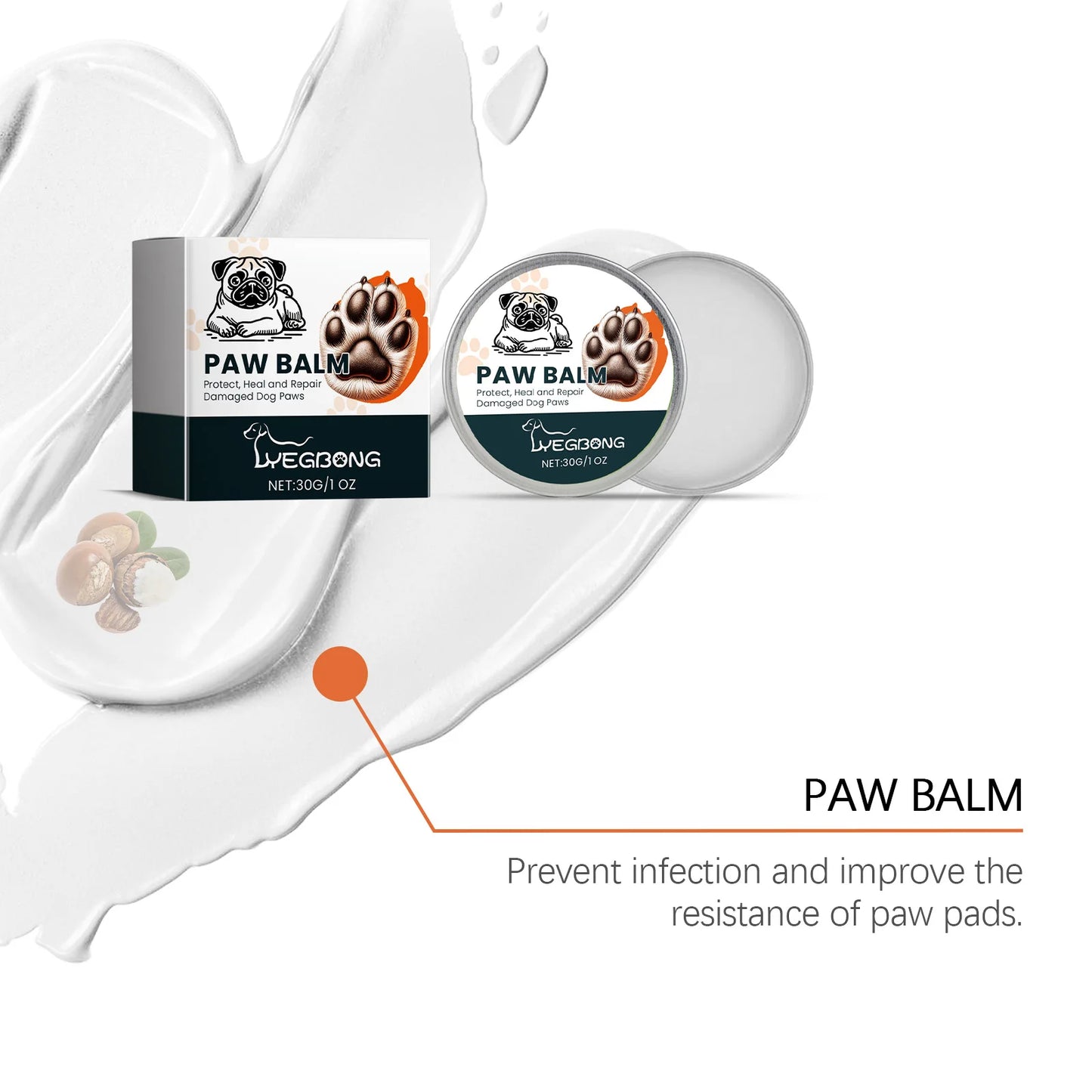 Paw Balm Repair Damaged Dog Paws Anti-Crack Increase Elasticity Strengthen Paw Health Reduce Dryness Moisturizing Pet Care 30g