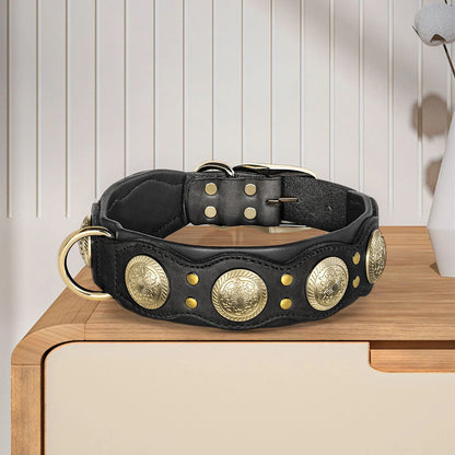 Real Leather Dog Collar Genuine Leather Dog Collars Spiked Studded Big Dog Collar Necklace Adjustable For Medium Large Dogs Pug