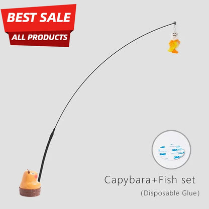 Simulation Capybara Cat Toys Interactive Bird with Bell Cat Stick Toy for Kitten Playing Teaser Wand Toy Pet Cats Supplies