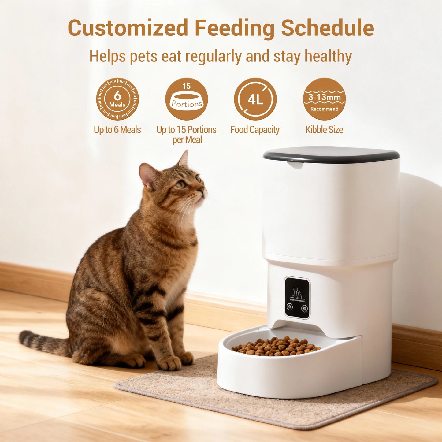 Programmable 4L Automatic Pet Feeder for Small Dogs Cats, Up to 6 Meals Daily, Timer/Portion Control, Pet Feeding Food Dispenser