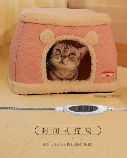 New 360 Degree Fully Enclosed Electric Heating Cat and Dog House Cat Nest Winter Warmth Constant Temperature Cat Beds Blanket