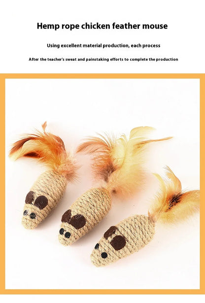 Toy With Rustling Hemp Rope Chicken Feather Toy Cat Mouse