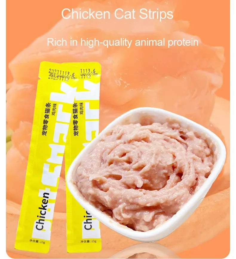 10Piece/2Pack Pet Snacks Cat Strips Young Cat Wet Food Pack Nutrition Chicken Cod Salmon Formula Mixed Flavor Cat Liquid Snacks
