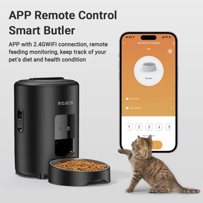 ROJECO Automatic Cat Feeder 2L Smart Pet Food Kibble Dispenser WiFi App Remote Control  Dog Feeder For Pet Cat Dog Accessories