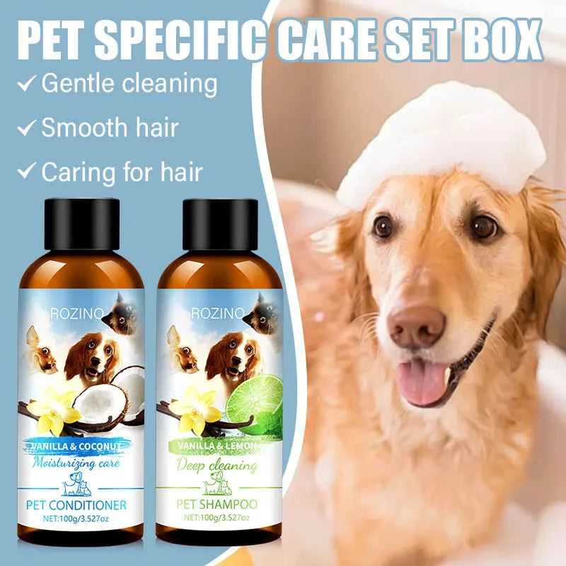 Pet Wash Care Set Shampoo 100ml+Conditioner 100ml Deodorizing Long Lasting Fragrance Cat Dog Shower Gel Pet Cleaning Products