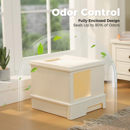 Enclosed Cat Litter Box with Scoop, Large Litter Box for Indoor, Cat Toilet with Lid, Pull-Out Drawer, Top Exit Anti-Tracking