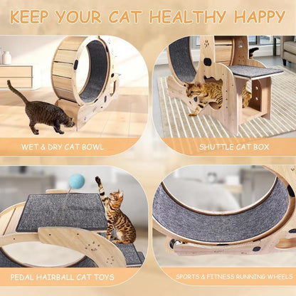 6-in-1 Cat Exerciser Wheel with Pet Bed,Scratching Board, Detachable Mat,Climbing Frame, Nest Toys,51 inch Cat Wheel Indoor