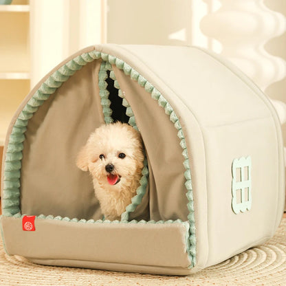 HOOPET  Closed Dog House Winter Windproof Nest for Dogs Cats with Door Curtain Outdoor Portable Cat Tent  Dog Villa Sleep Kennel