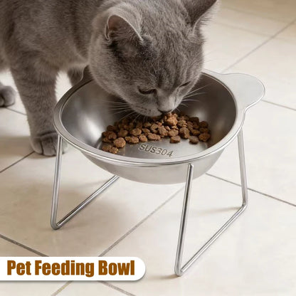 Stable Raised Cat Bowls Elevated 15° Neck Guard Dog Bowls Shatter-resistant 304 Stainless Steel Cat Food Bowl for Puppy and Cat