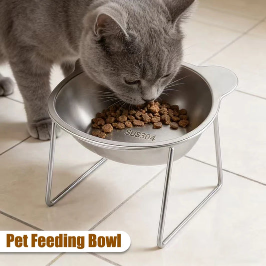 Stable Raised Cat Bowls Elevated 15° Neck Guard Dog Bowls Shatter-resistant 304 Stainless Steel Cat Food Bowl for Puppy and Cat
