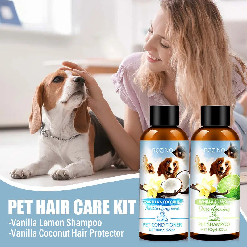 Pet Wash Care Set Shampoo 100ml+Conditioner 100ml Deodorizing Long Lasting Fragrance Cat Dog Shower Gel Pet Cleaning Products