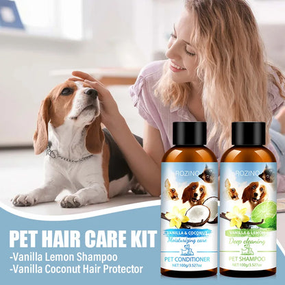 Pet Wash Care Set Shampoo 100ml+Conditioner 100ml Deodorizing Long Lasting Fragrance Cat Dog Shower Gel Pet Cleaning Products