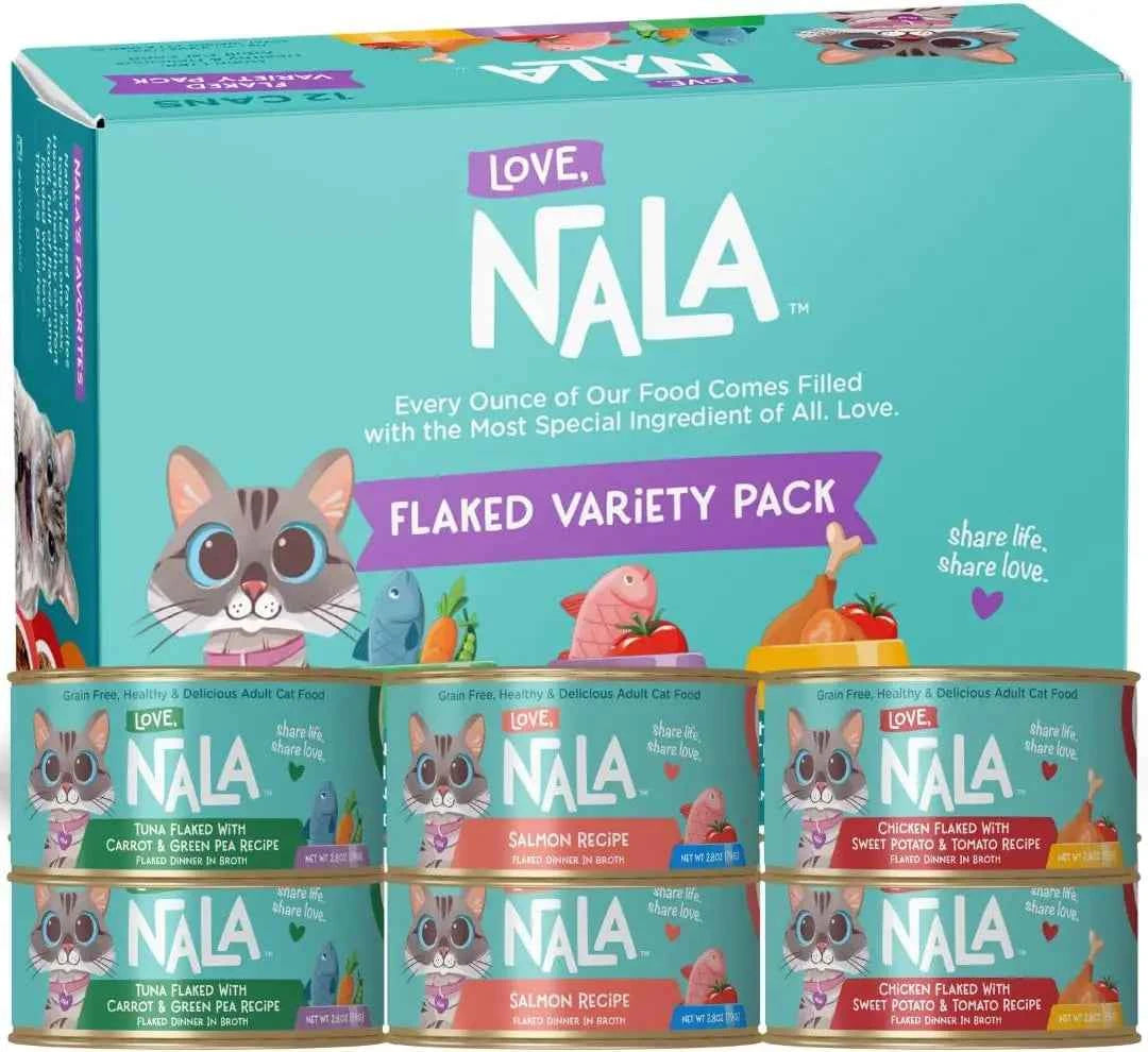 Natural Adult Cat Wet Food Variety Pack - Salmon, Tuna, Chicken - Grain Free, Non-GMO with Omega 3 & Vitamins - 12 Pack