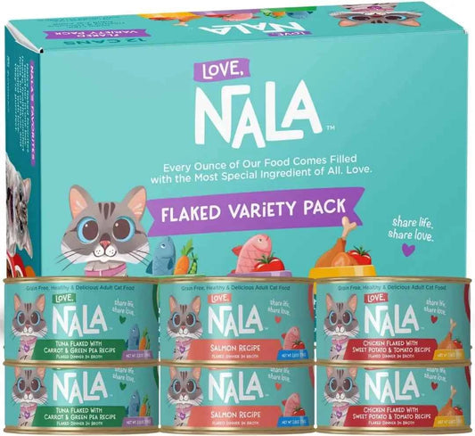 Natural Adult Cat Wet Food Variety Pack - Salmon, Tuna, Chicken - Grain Free, Non-GMO with Omega 3 & Vitamins - 12 Pack