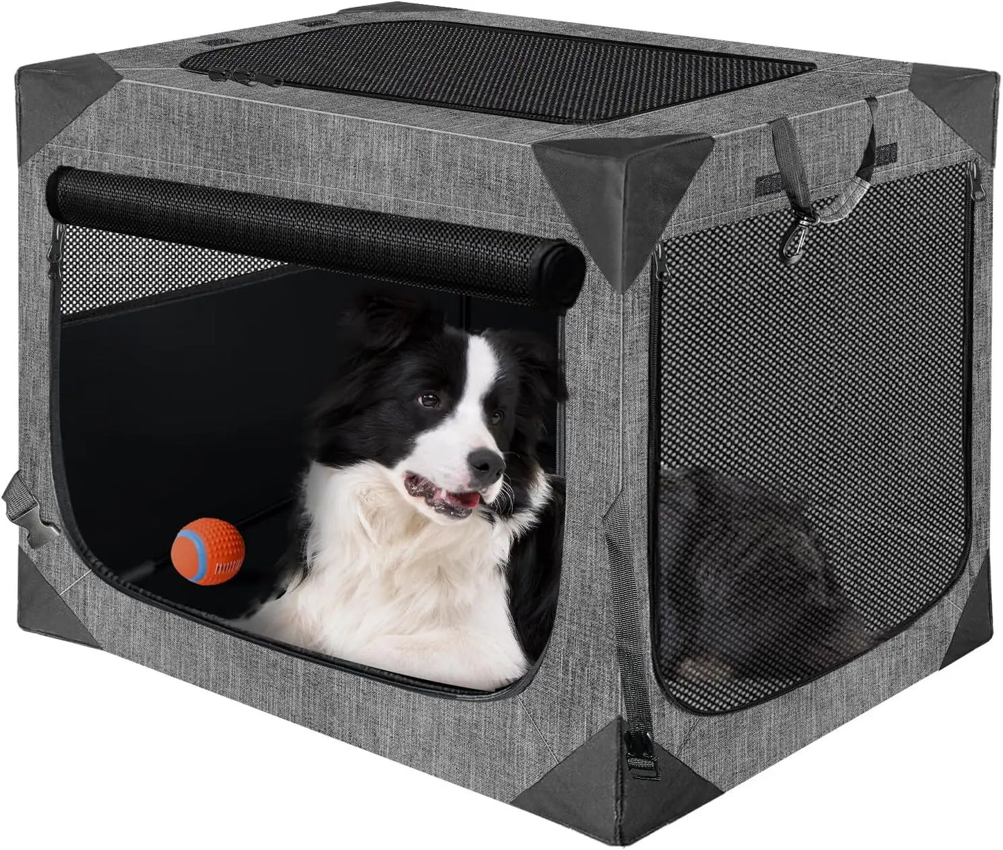 Collapsible Dog Crate for Large Dogs, Portable Pet Kennel with Chew-Proof Mesh Window (36' L x 25' W x 25', Dark Gray)