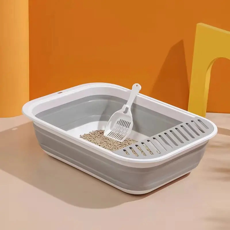 Portable Cat Bedpans Foldable Cat Toilet Large Capacity Semi-closed Pet Cat Litter Box Anti Splash Cat Tray Cleaning Bath Basin