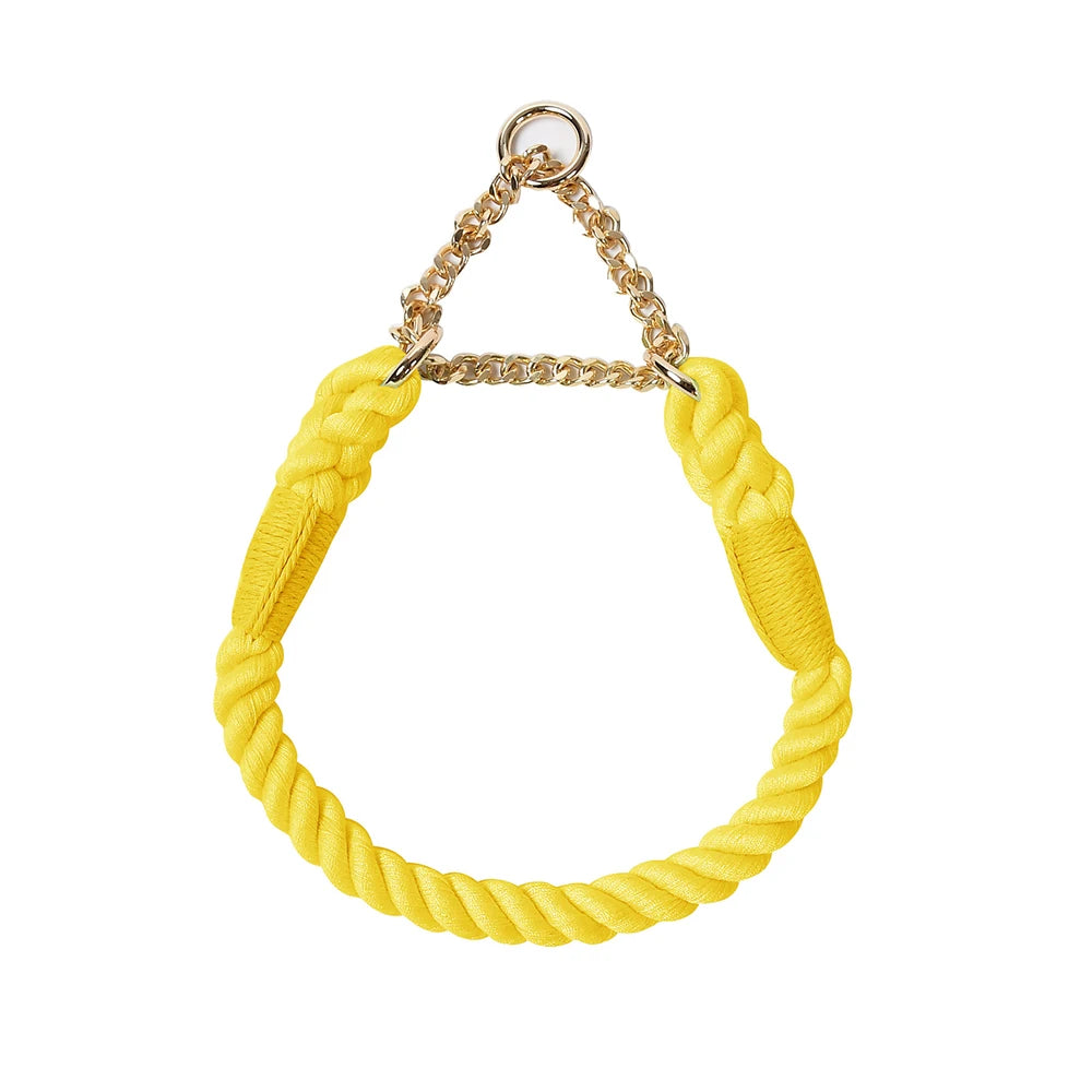 Dog Collar P Chain Comfortable Cotton Dog Collars Adjustable Braided Cotton Multi-Color Rope Collar with Durable Metal Dog Chain