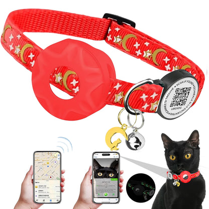 Luminous Airtag cat Collar with Smart Pet ID Tag for Apple Tag, AirTag Holder & Bell for Breakaway Kitten Collar Puppy Cats