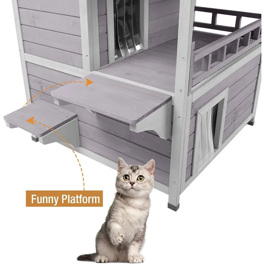 Two-Story Rainproof Outdoor Cat House for Feral Cats with Winter Protection Durable Shelter for Outdoor Use in Gardens Backyard