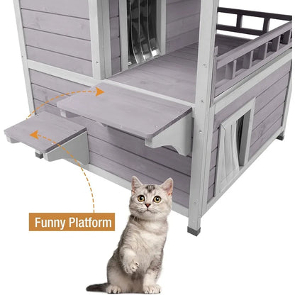 Two-Story Rainproof Outdoor Cat House for Feral Cats with Winter Protection Durable Shelter for Outdoor Use in Gardens Backyard