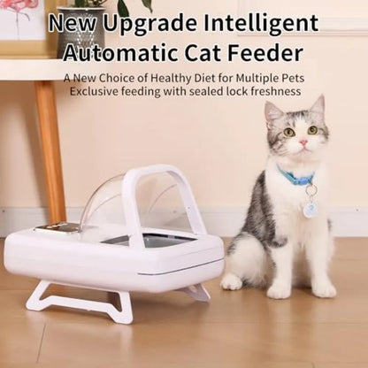 Automatic Cat Feeder with RFID Collar Sensor for 134.2kHz 15-Digit Pet Chip ID White ABS Plastic Anti-Food-Grabbing Design for
