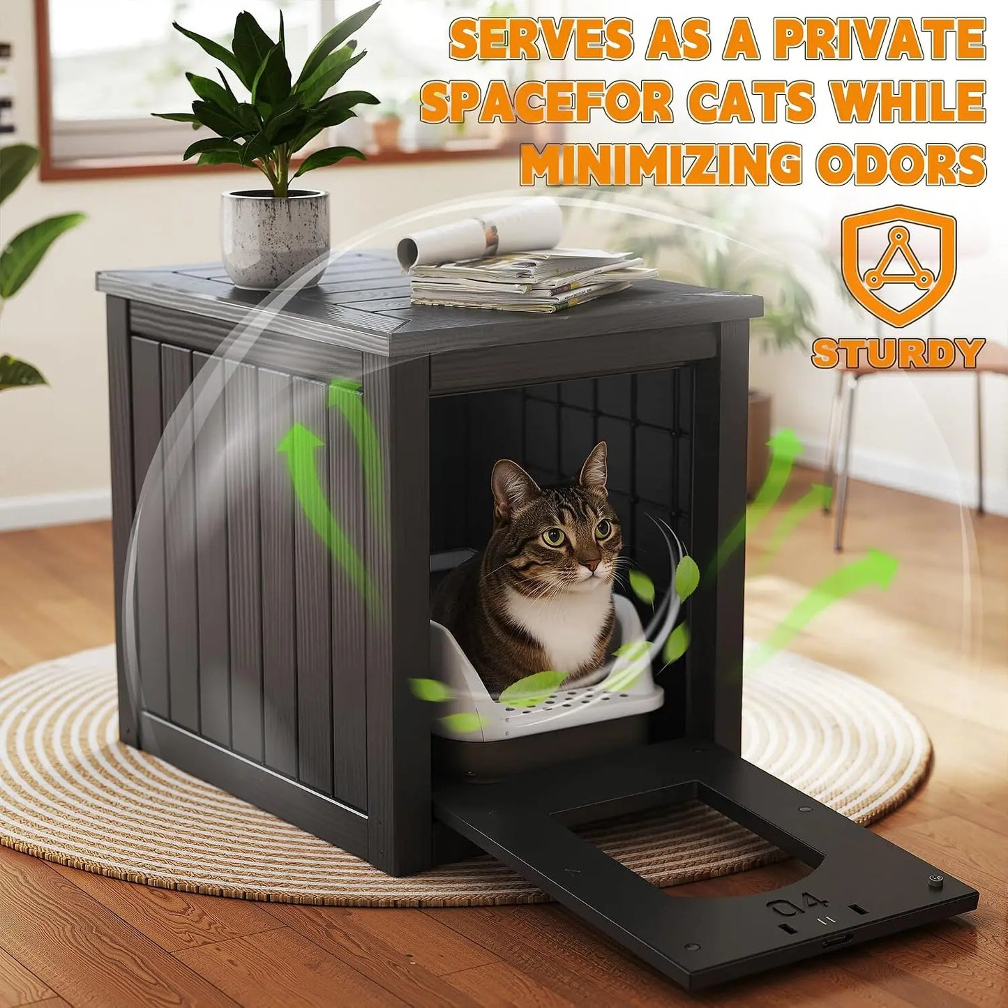 Cat Litter Box Enclosure, Multi-Functional Hidden Cat Litter Box Furniture & Cat Box Enclosure Cabinet with Side Table, Custom