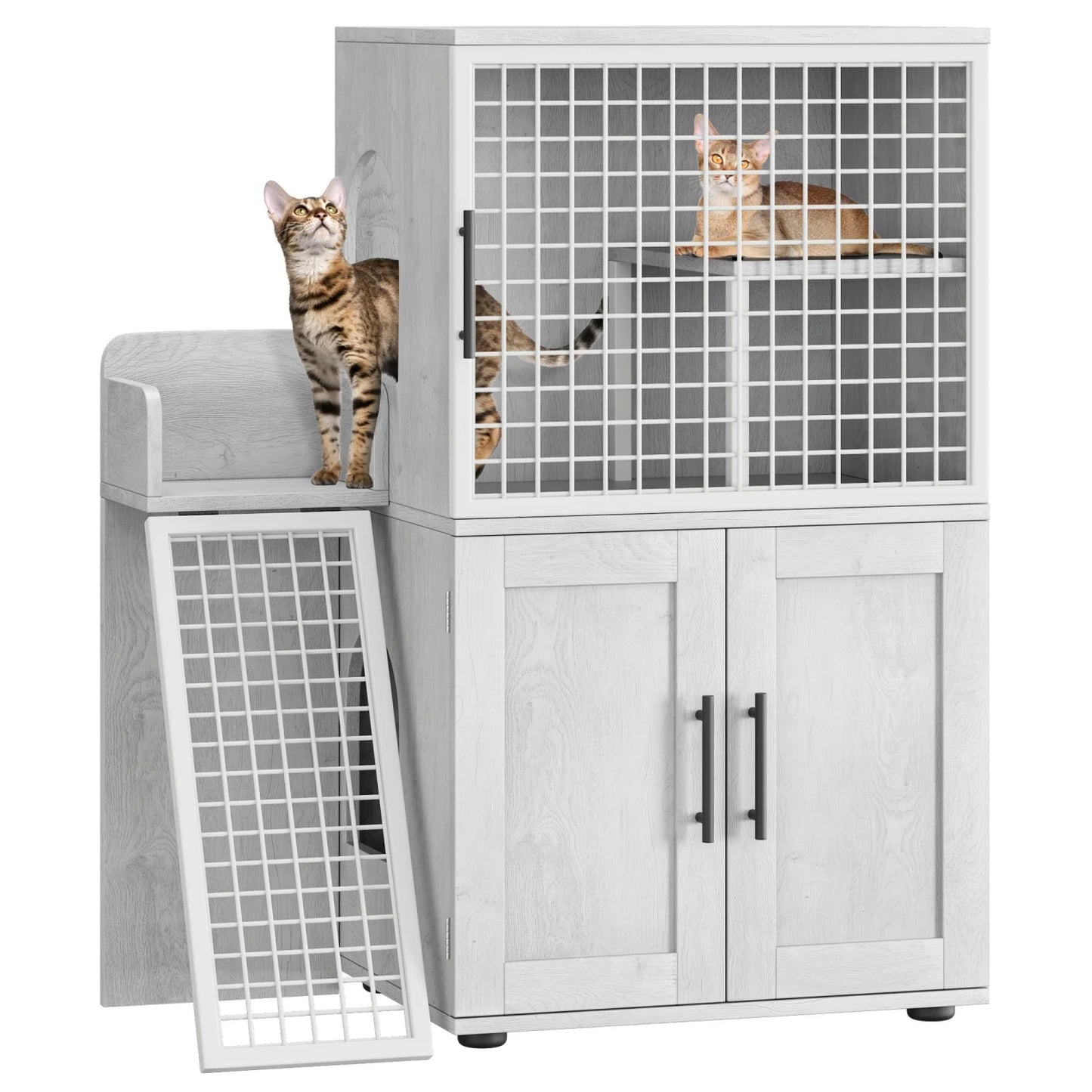 Cat Litter Box Enclosure with Platform,Double Layer Cat Litter Hidden Furniture,Cat Washroom Furniture,Cat House with Ladder