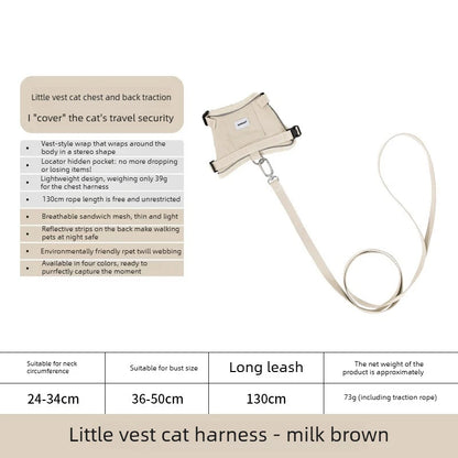 Anti-Escape Cat Vest Harness 39g, GPS Tracker Pocket, Breathable Mesh, Reflective, 130cm Leash for Walking, cat accessories
