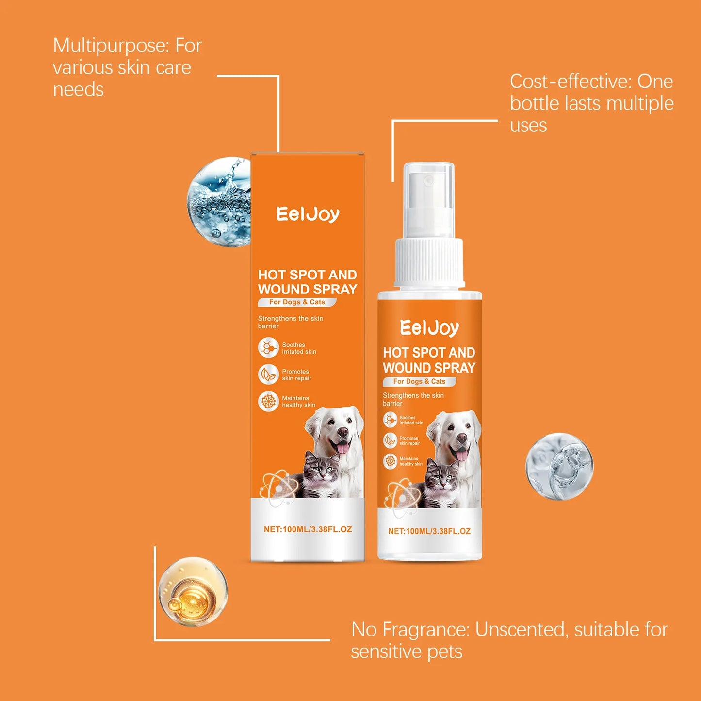 EelJoy Pet Skin Care Spray for Dog Cat Calm Redness Relieve Dryness Moisture Barrier Natural Ingredients Gentle Pet Shield Spray