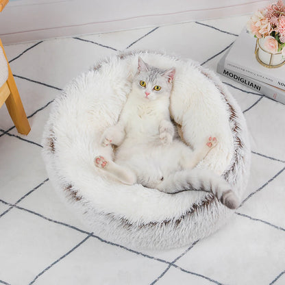 Long Plush Round Cat Bed for a Comfy and Fashionable Nap