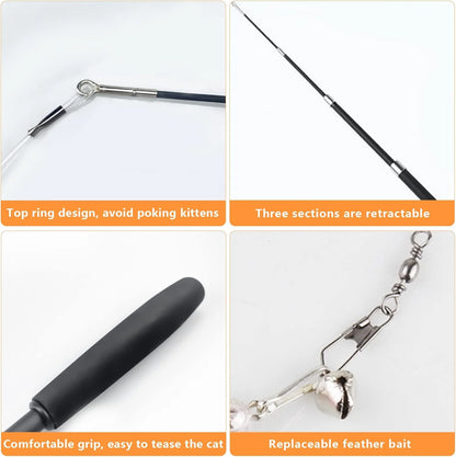 1.8M Cat Teaser Four Section Expandable Cat Fishing Rod Toy with Catnip Interactive Teaser for Kittens Petshop Accessories Durab